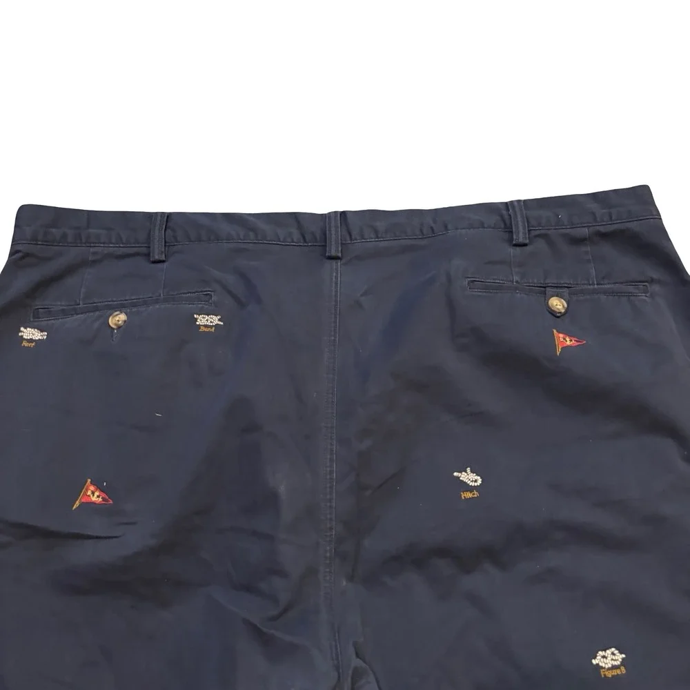 Polo Ralph Lauren Mens 46 Navy Blue Nautical Knot Embroidered Chino Shorts